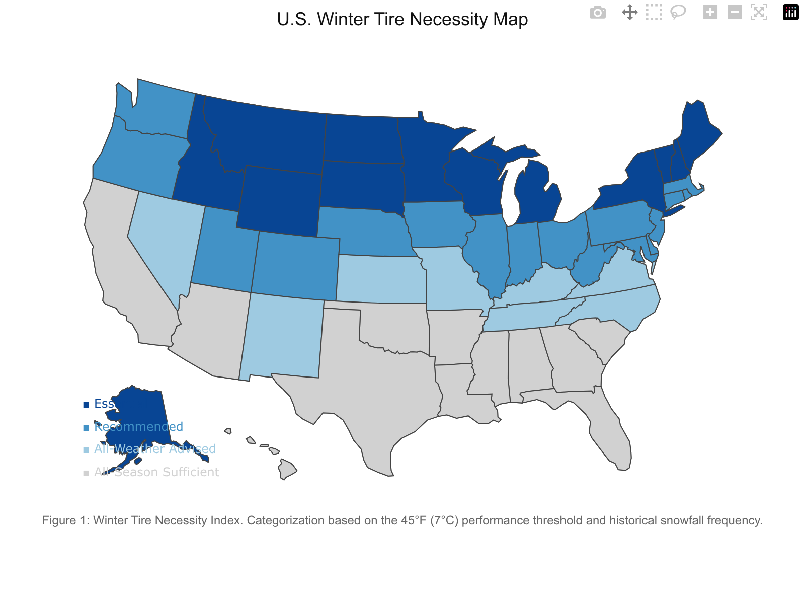U.S. Winter Tire Necessity Map